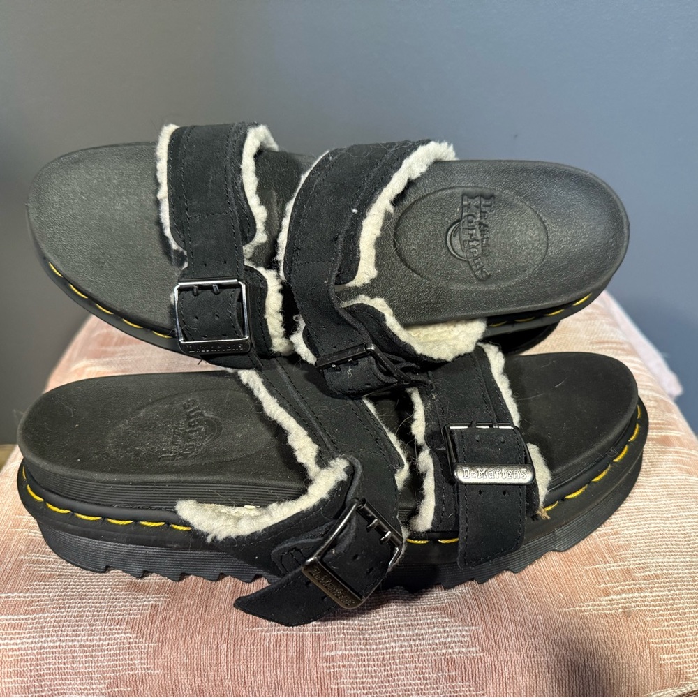Dr Martens Myles Suede Fur sandals
